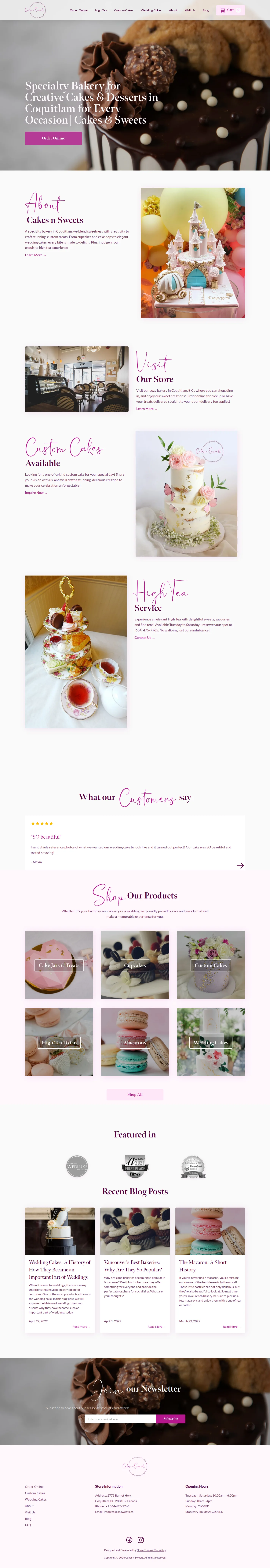 Cakes n Sweets website design, full page