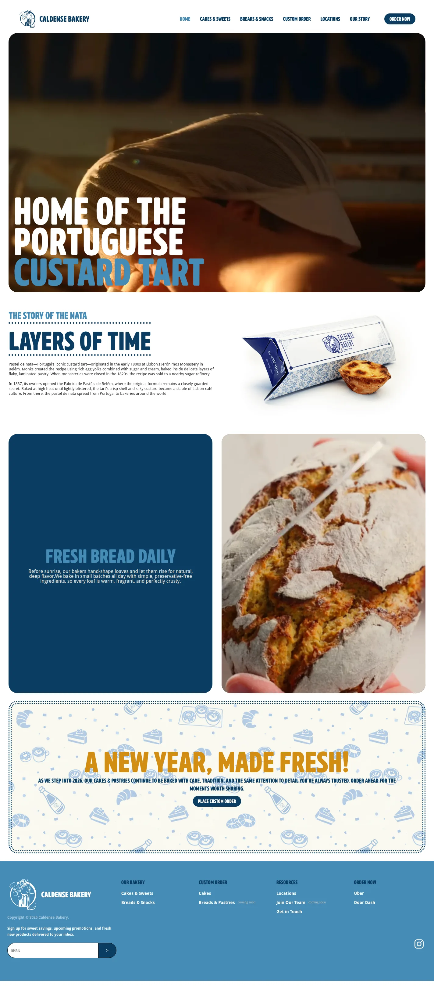 Caldense Bakery website design, full page