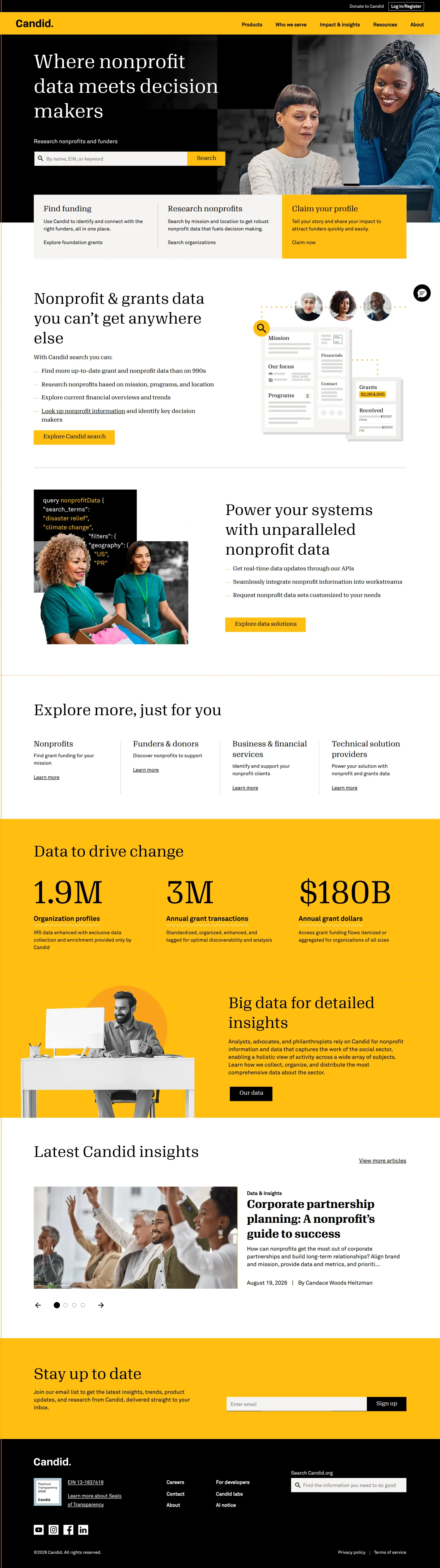 Candid website design, full page