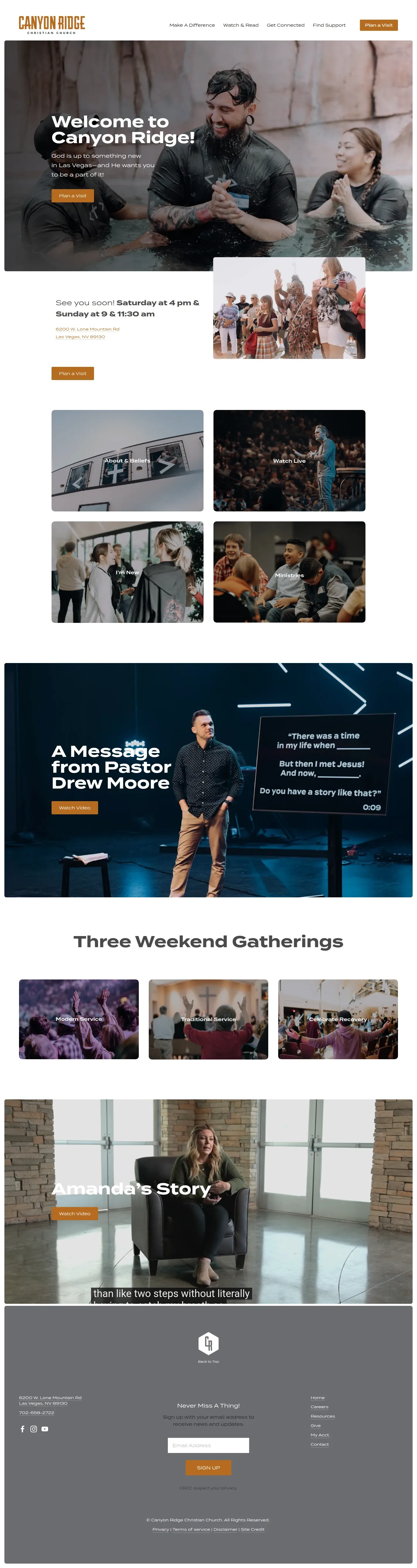 Canyon Ridge Christian Church website design, full page