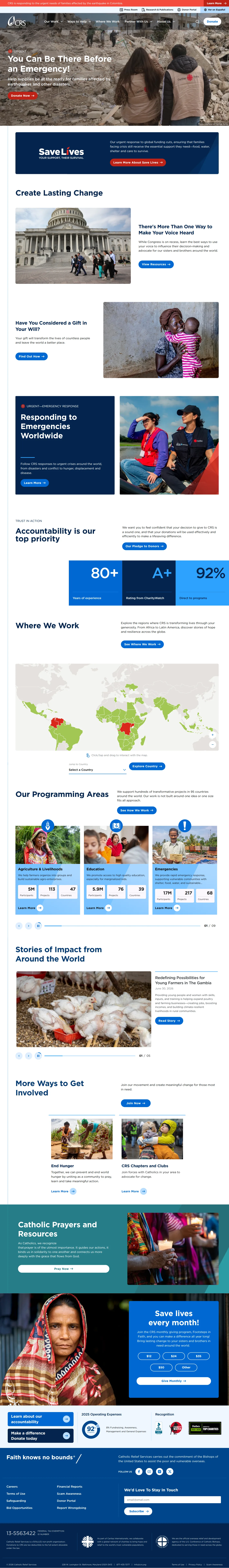 Catholic Relief Services website design, full page
