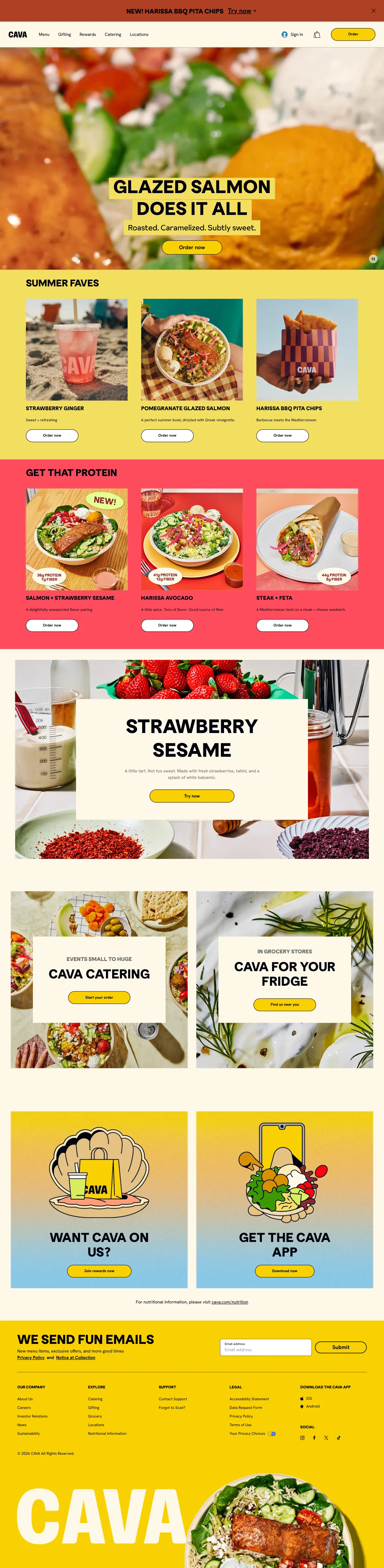 CAVA website design, full page
