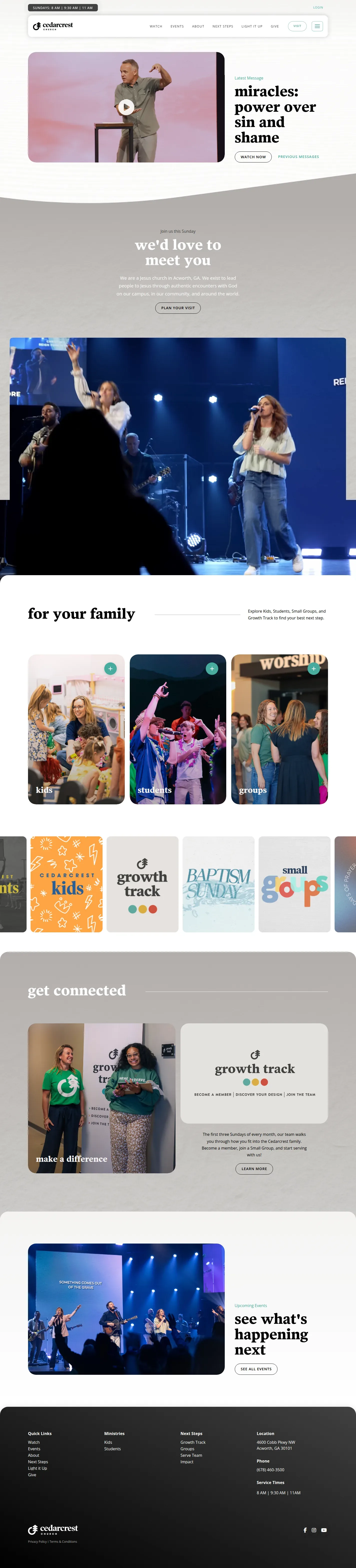 Cedarcrest Church website design, full page