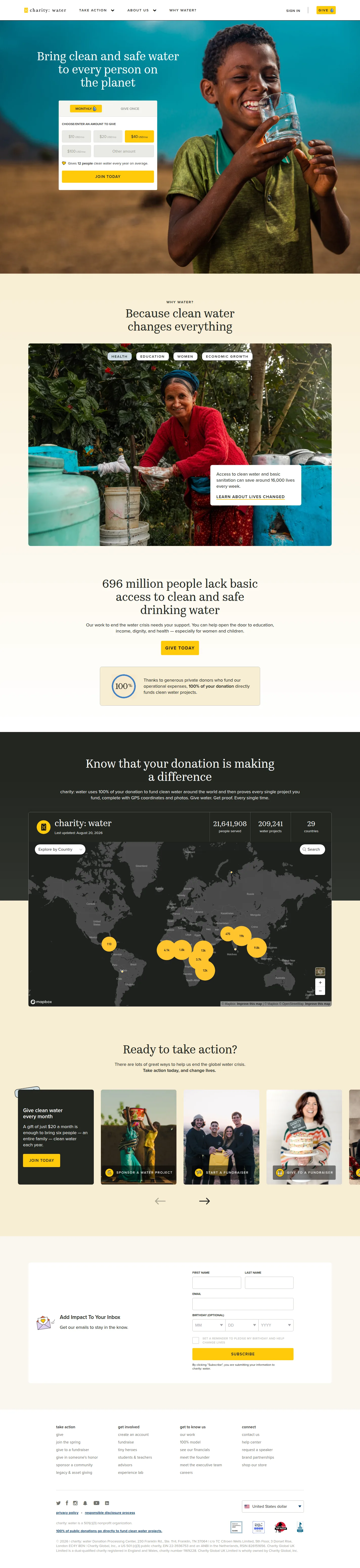 charity: water website design, full page