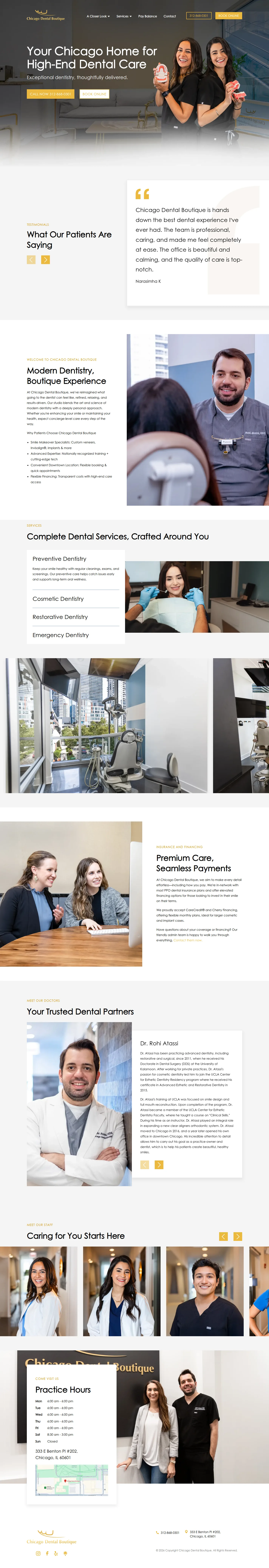 Chicago Dental Boutique website design, full page