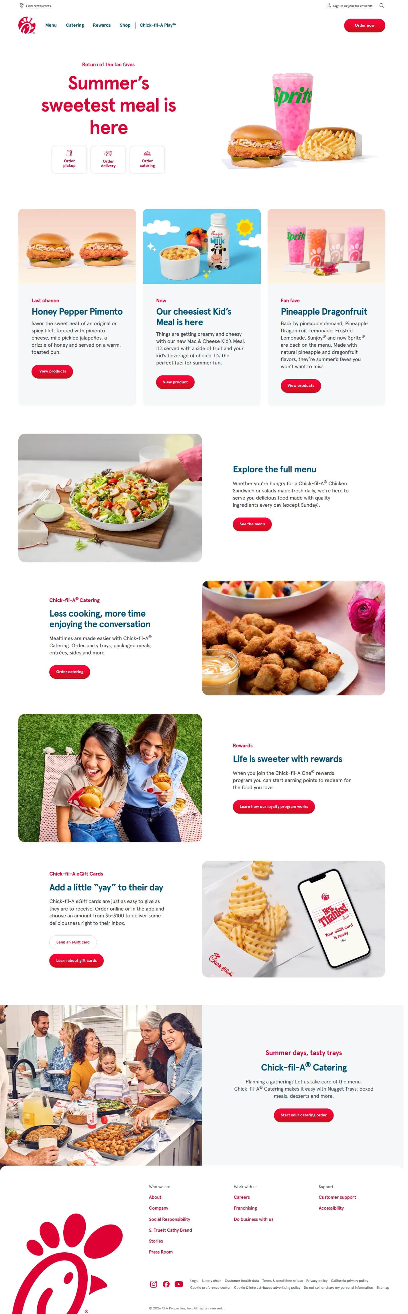 Chick-fil-A website design, full page