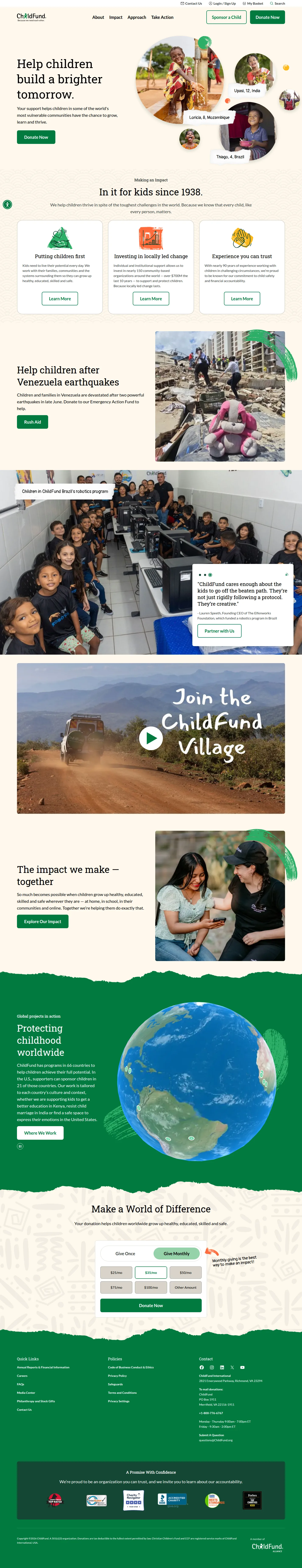 ChildFund International website design, full page