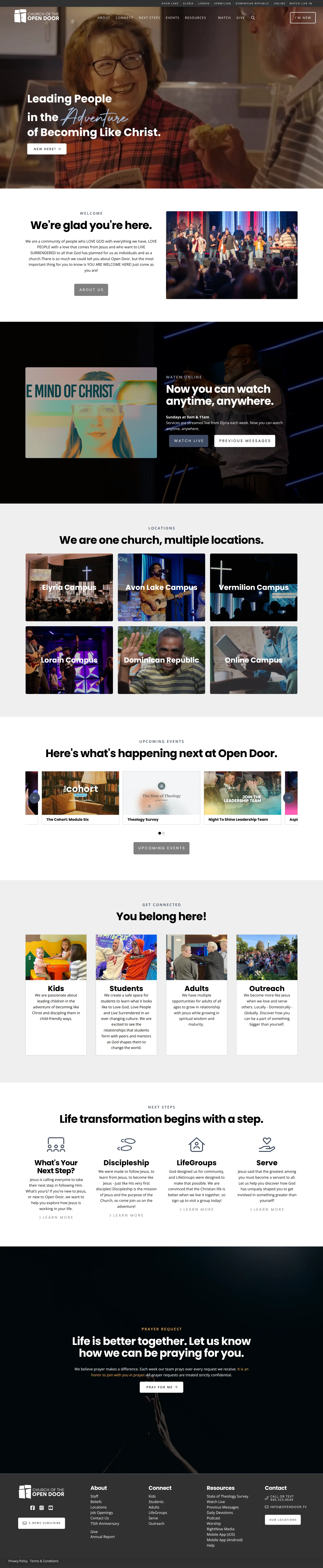 Church of the Open Door website design, full page