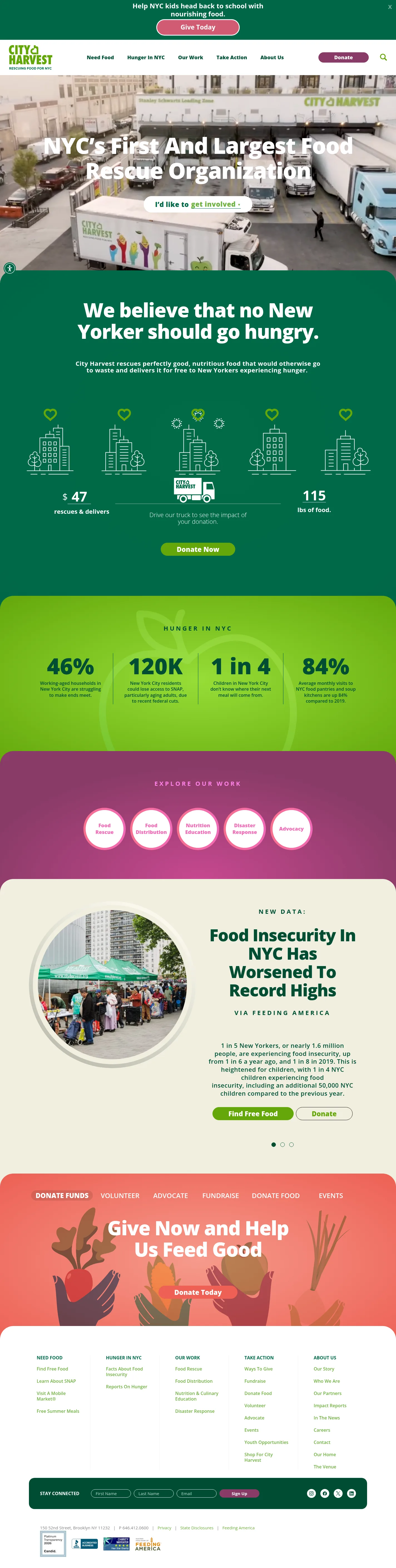 City Harvest website design, full page