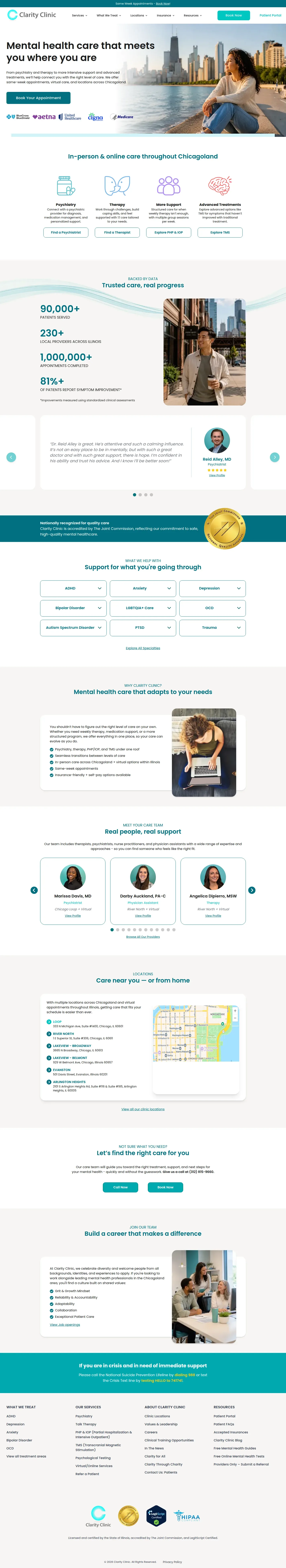 Clarity Clinic website design, full page