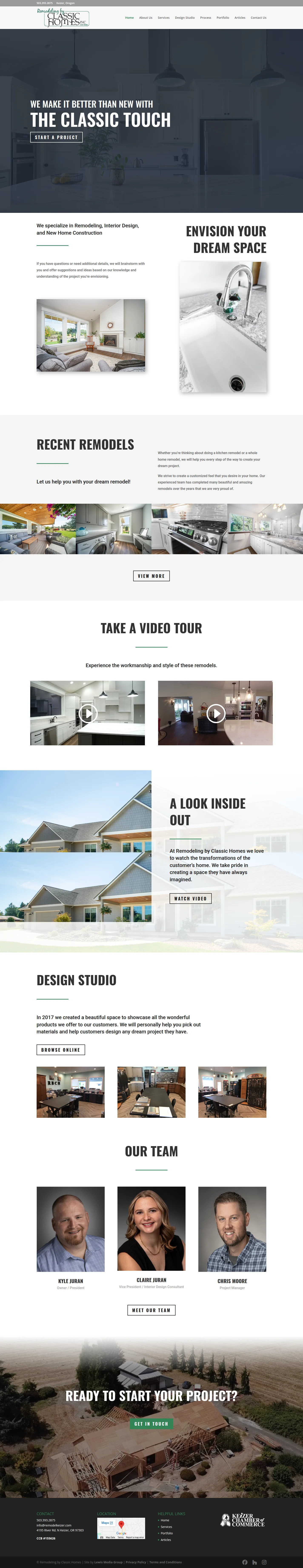 Classic Homes website design, full page