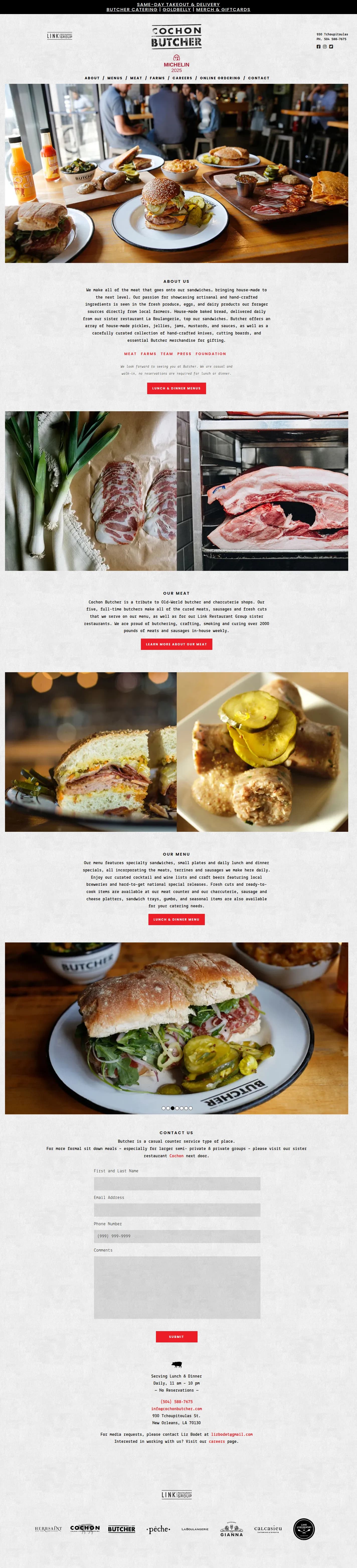Cochon Butcher website design, full page