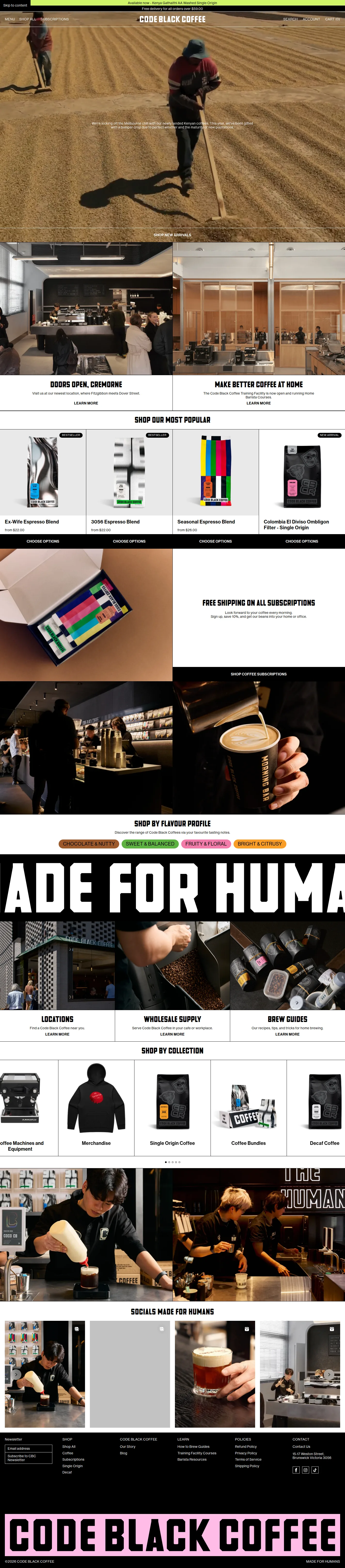 Code Black Coffee website design, full page