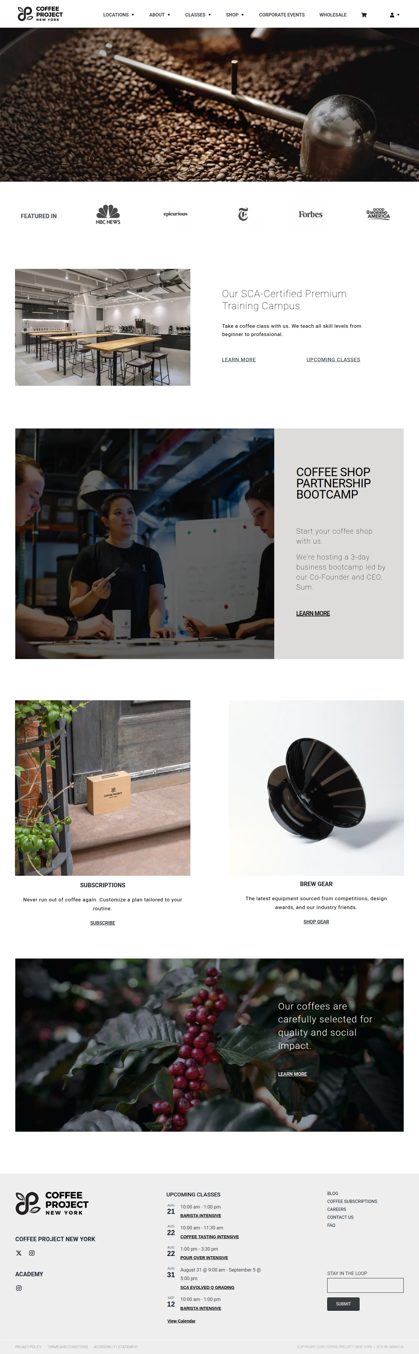 Coffee Project New York website design, full page