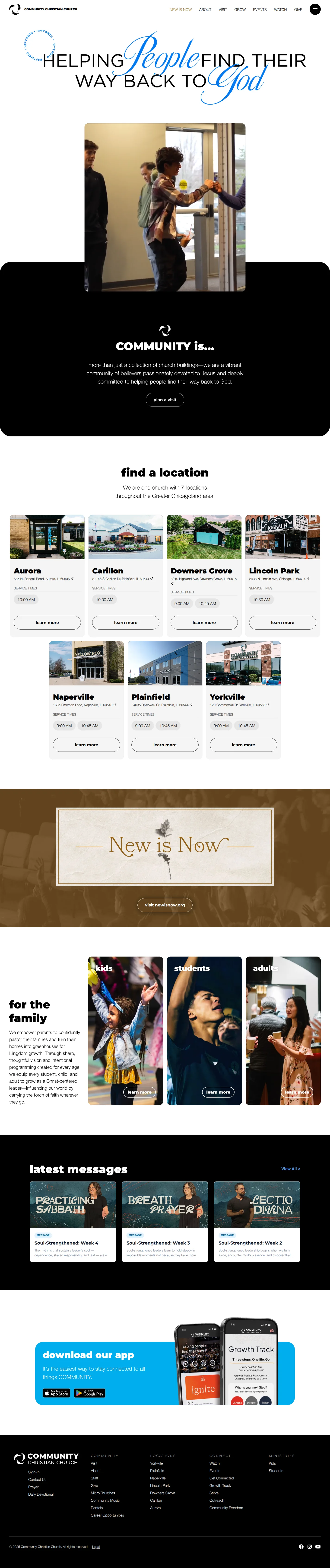 Community Christian Church website design, full page
