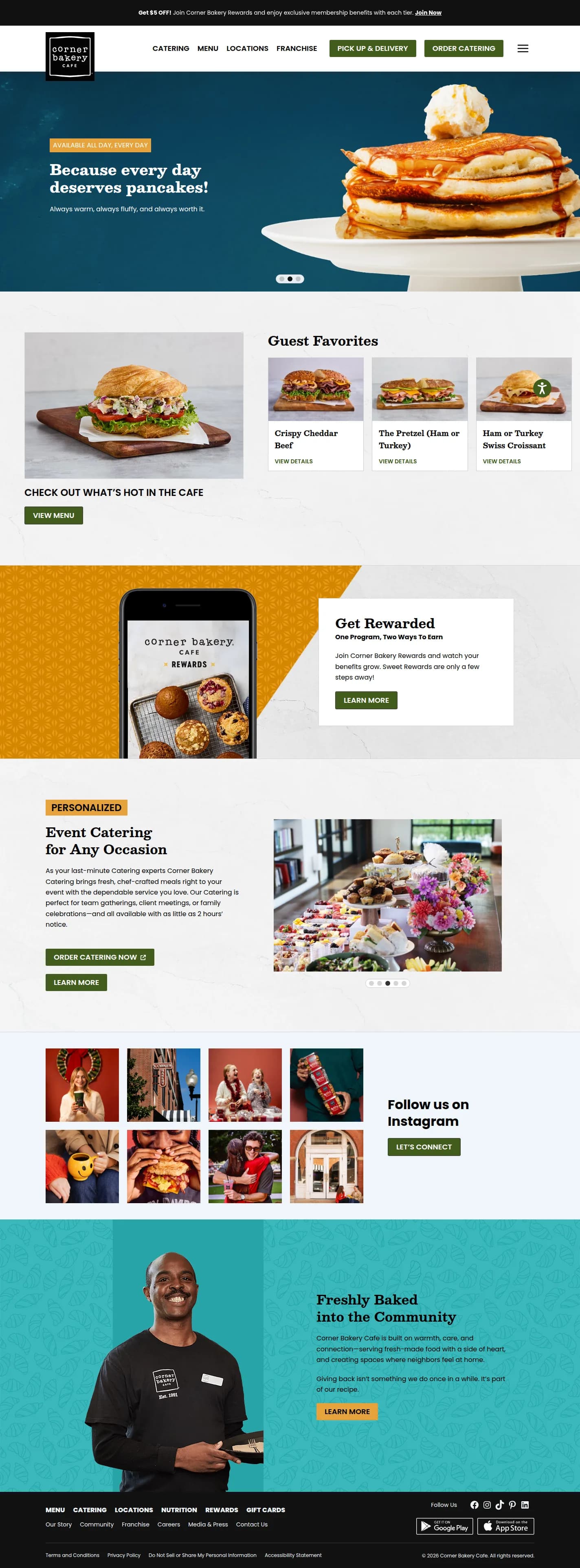 Corner Bakery website design, full page
