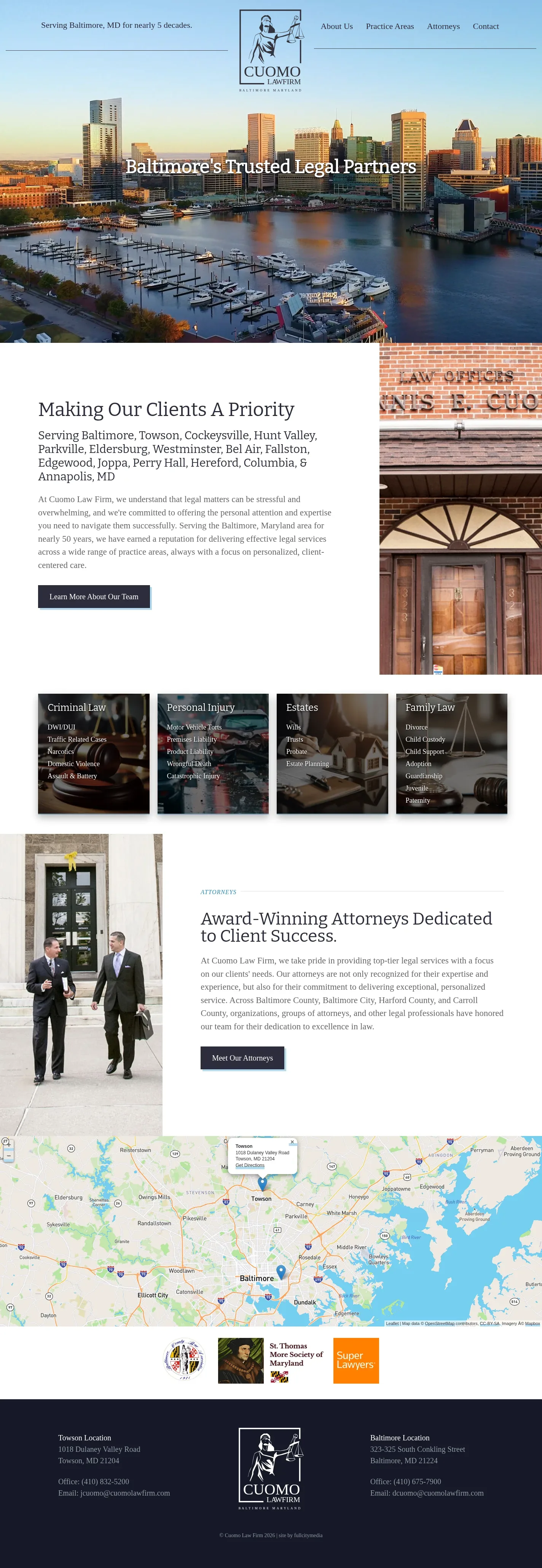 Cuomo Law Firm website design, full page