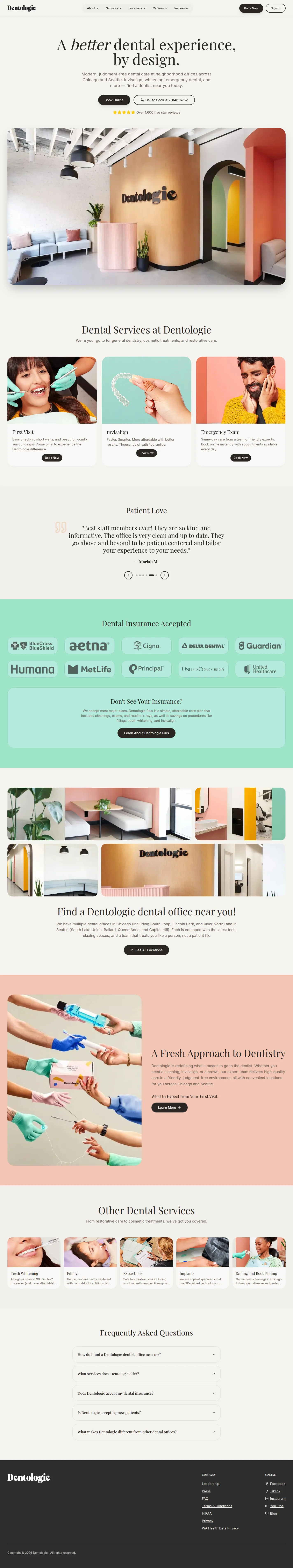 Dentologie website design, full page