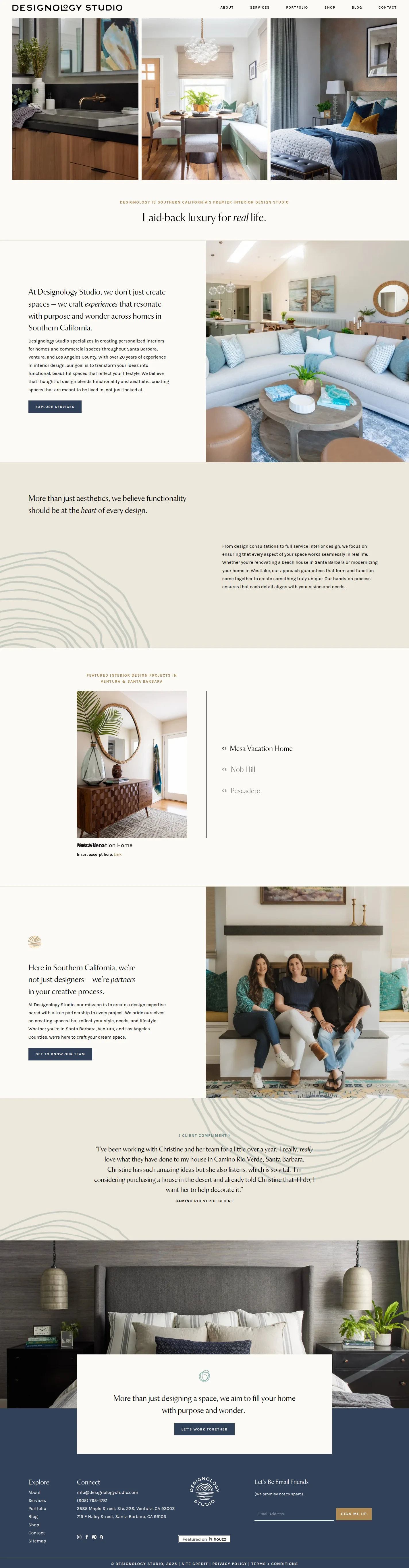 Designology Studio website design, full page