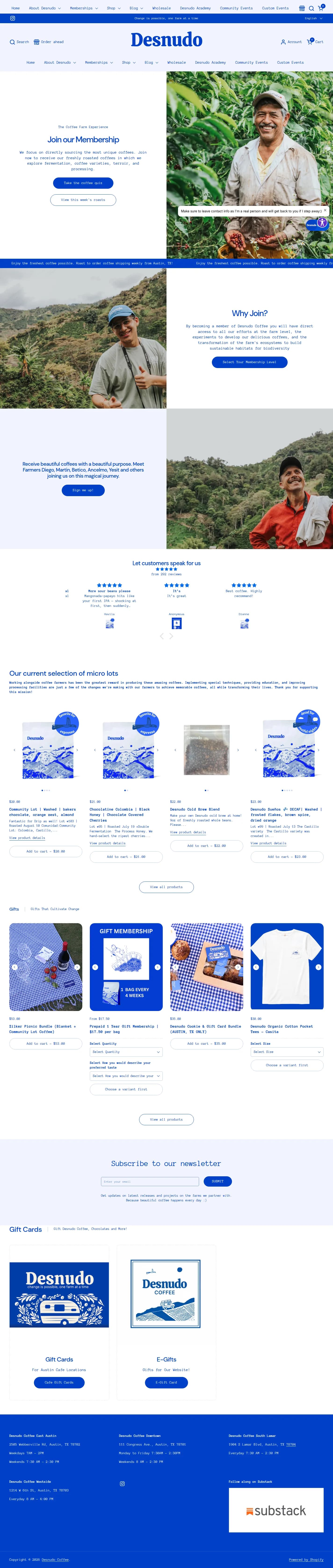 Desnudo Coffee website design, full page
