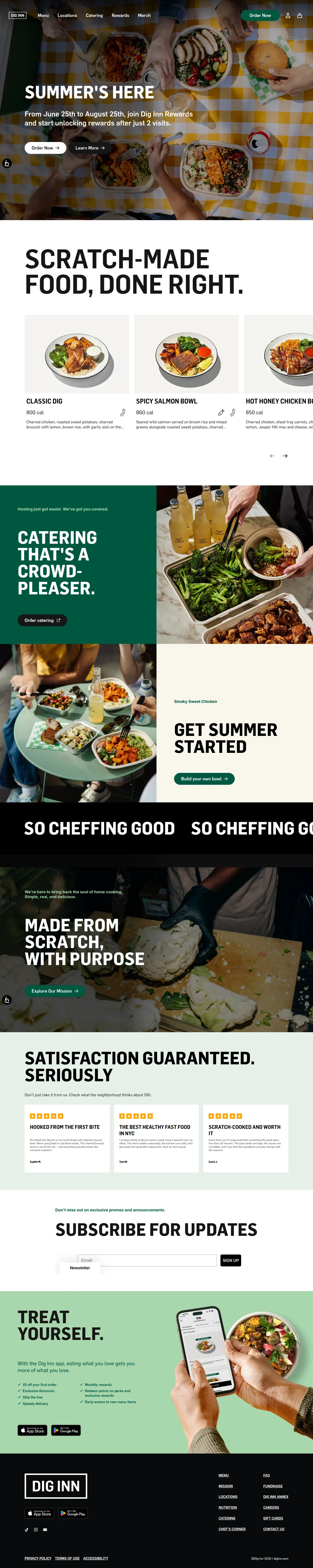 Dig Inn website design, full page