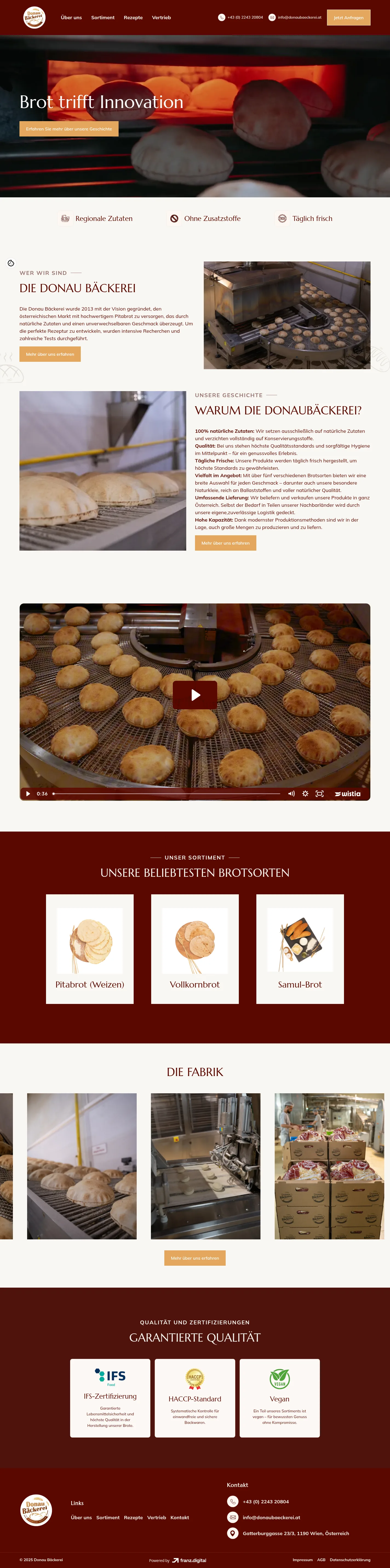 Donau Bäckerei website design, full page