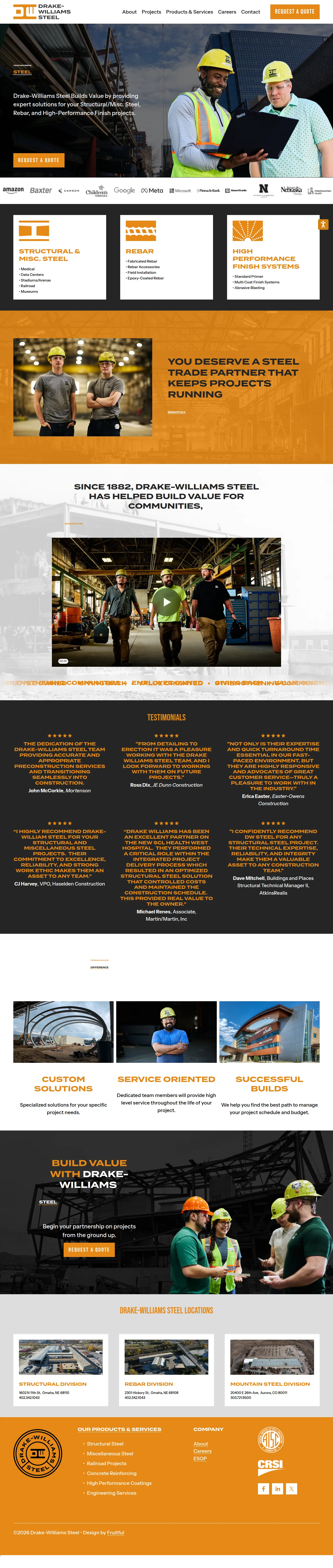 Drake-Williams Steel website design, full page
