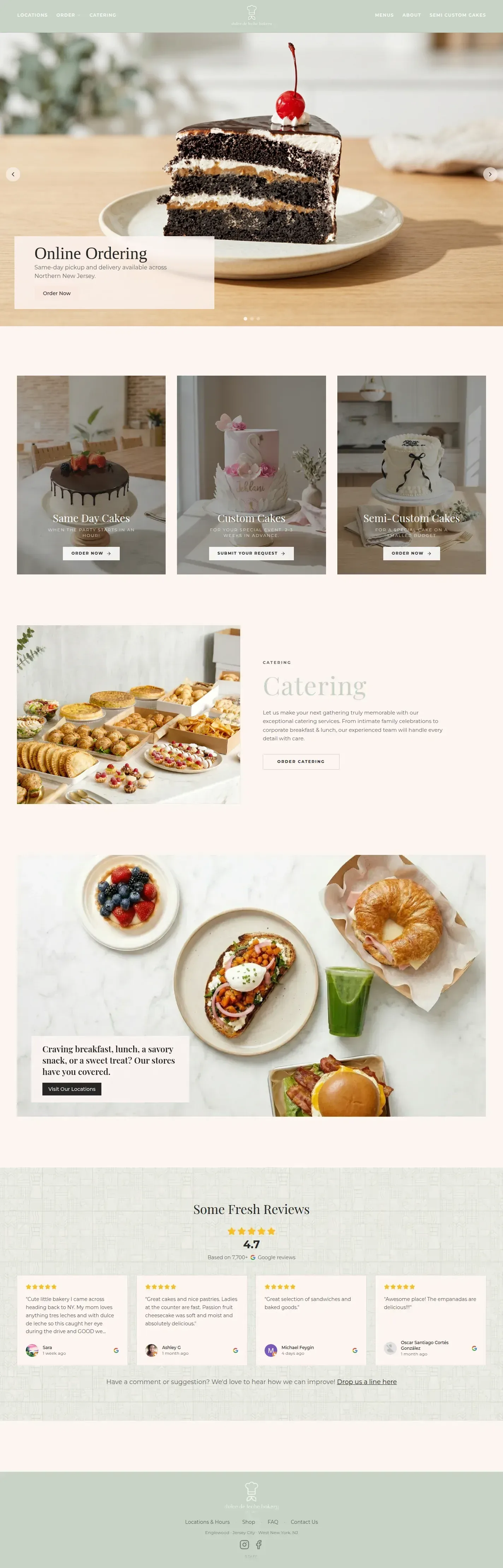 Dulce de Leche Bakery website design, full page