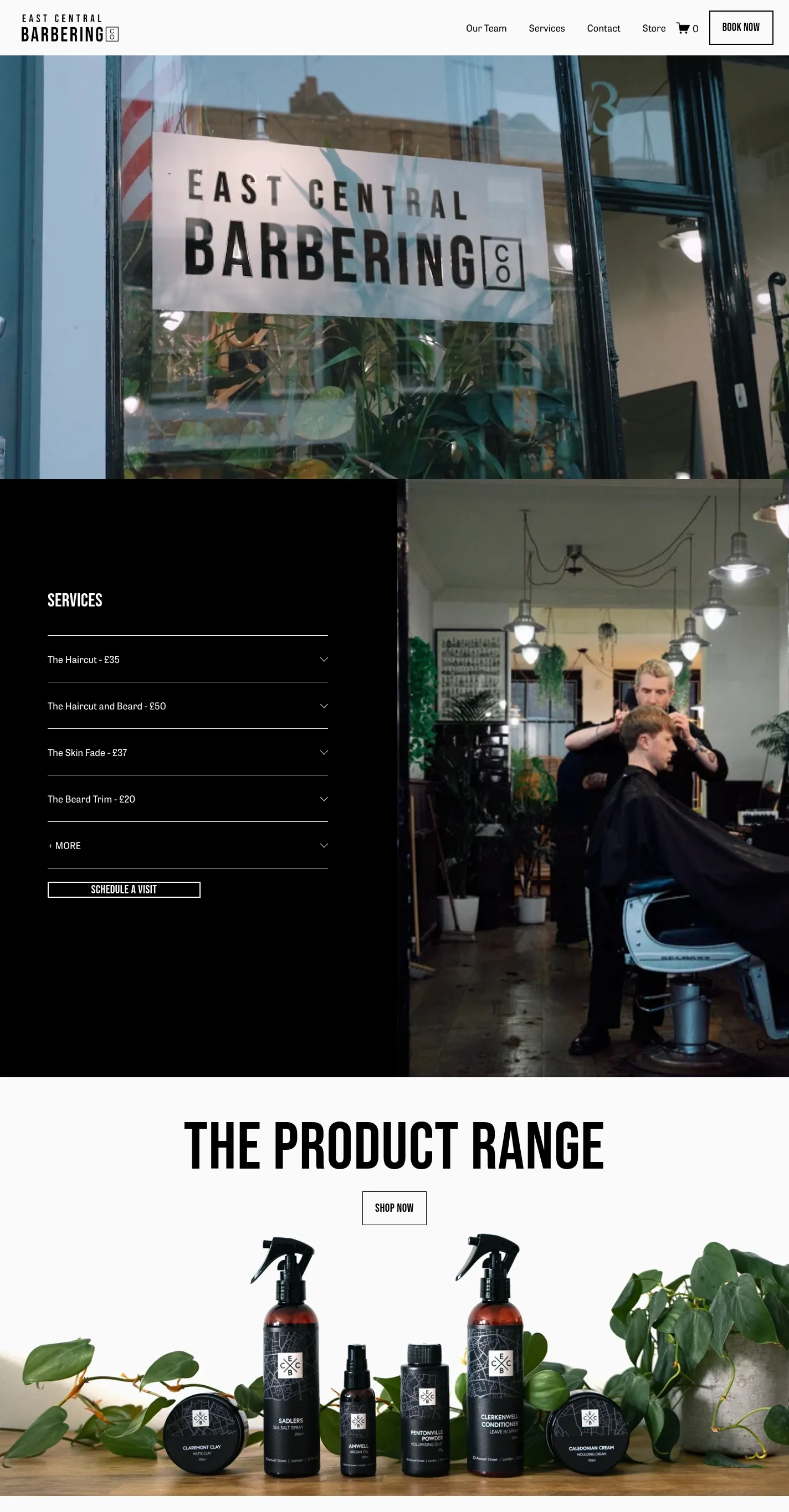 East Central Barbering Co. website design, full page