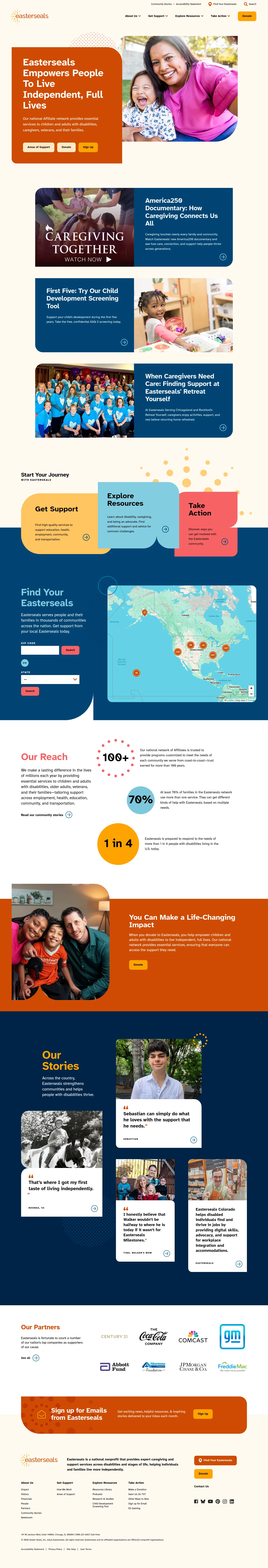 Easterseals website design, full page