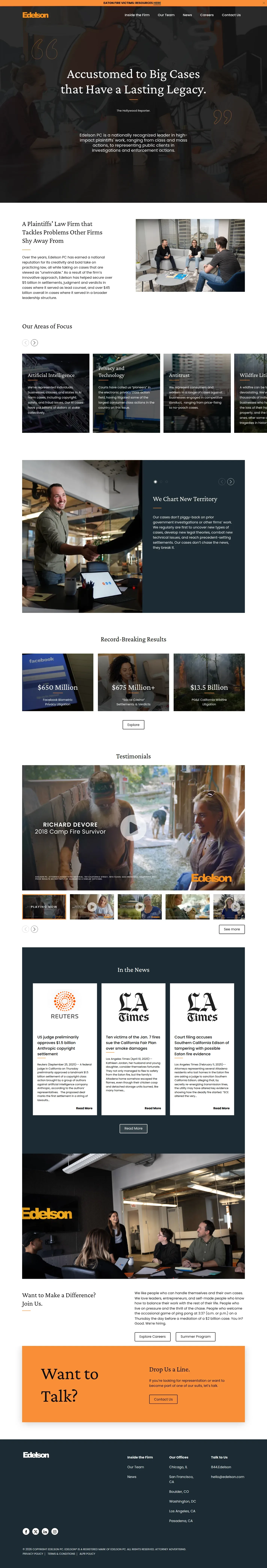 Edelson website design, full page