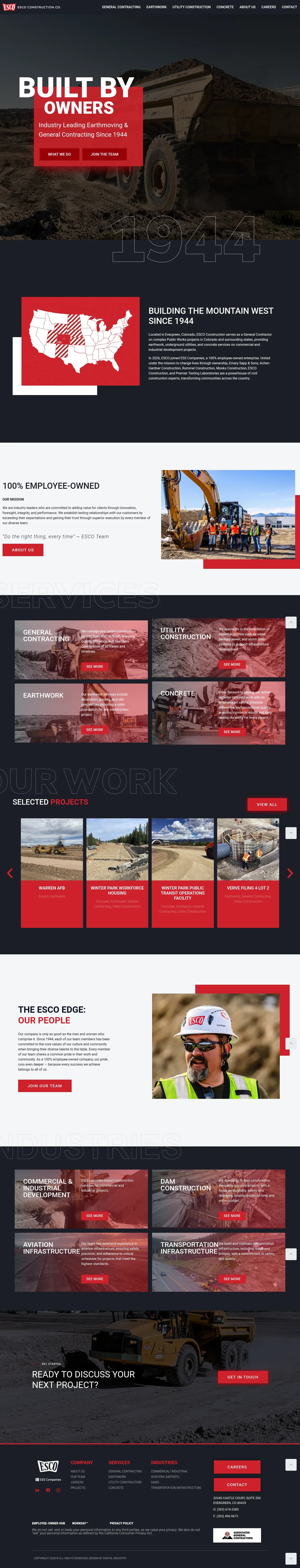 ESCO Construction website design, full page