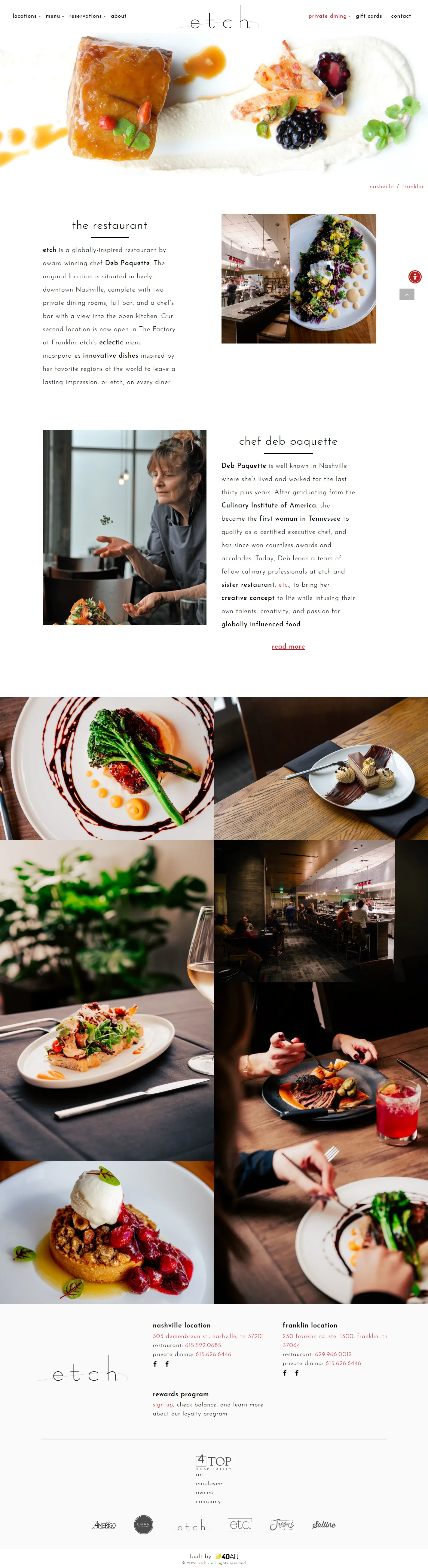 Etch website design, full page