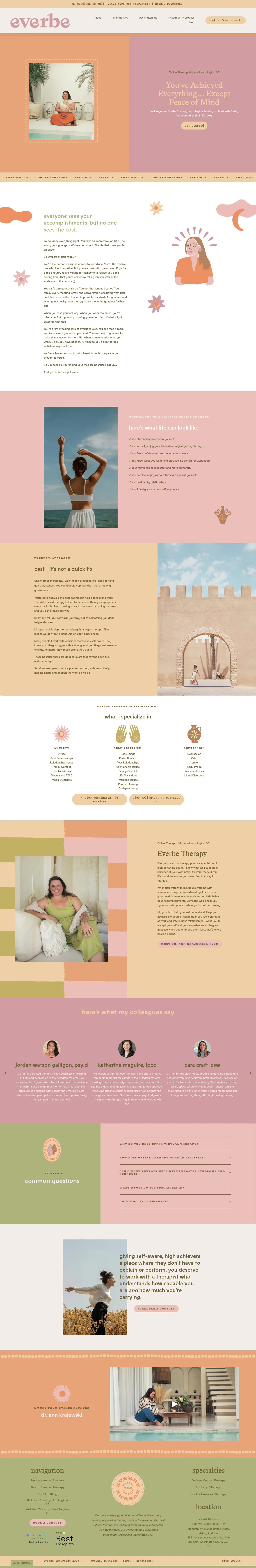 Everbe Therapy website design, full page
