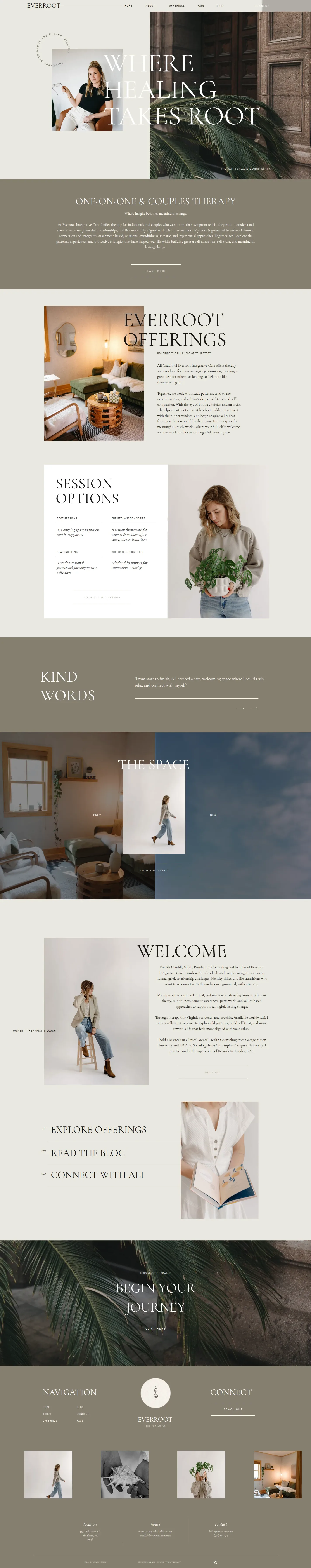 Everroot website design, full page