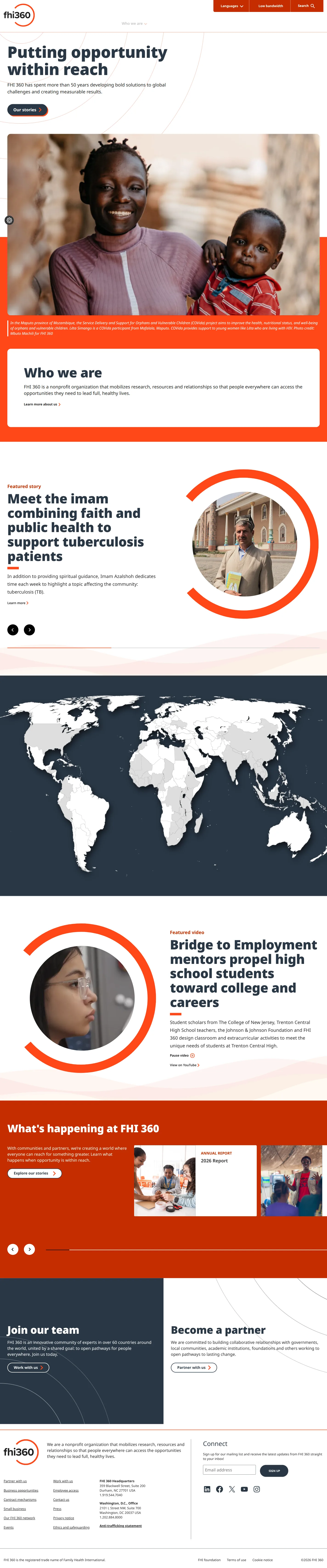FHI 360 website design, full page