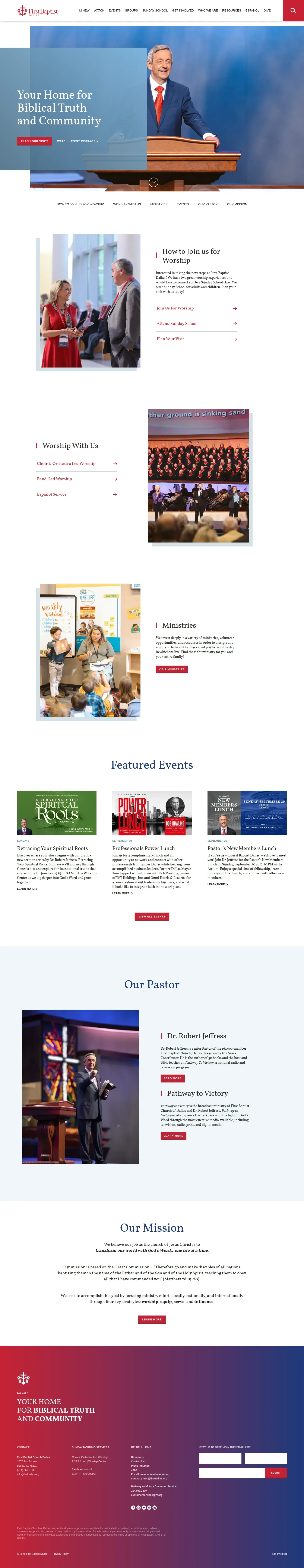 First Baptist Dallas website design, full page
