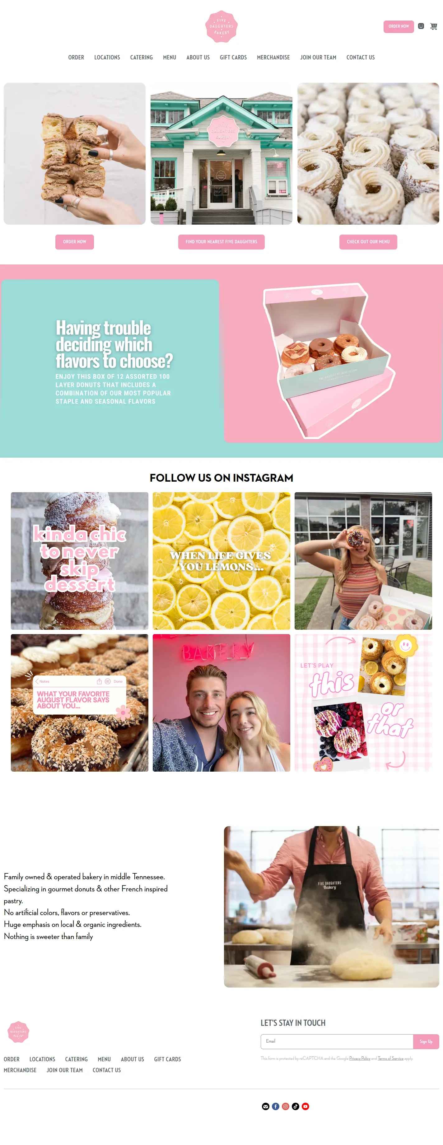 Five Daughters Bakery website design, full page
