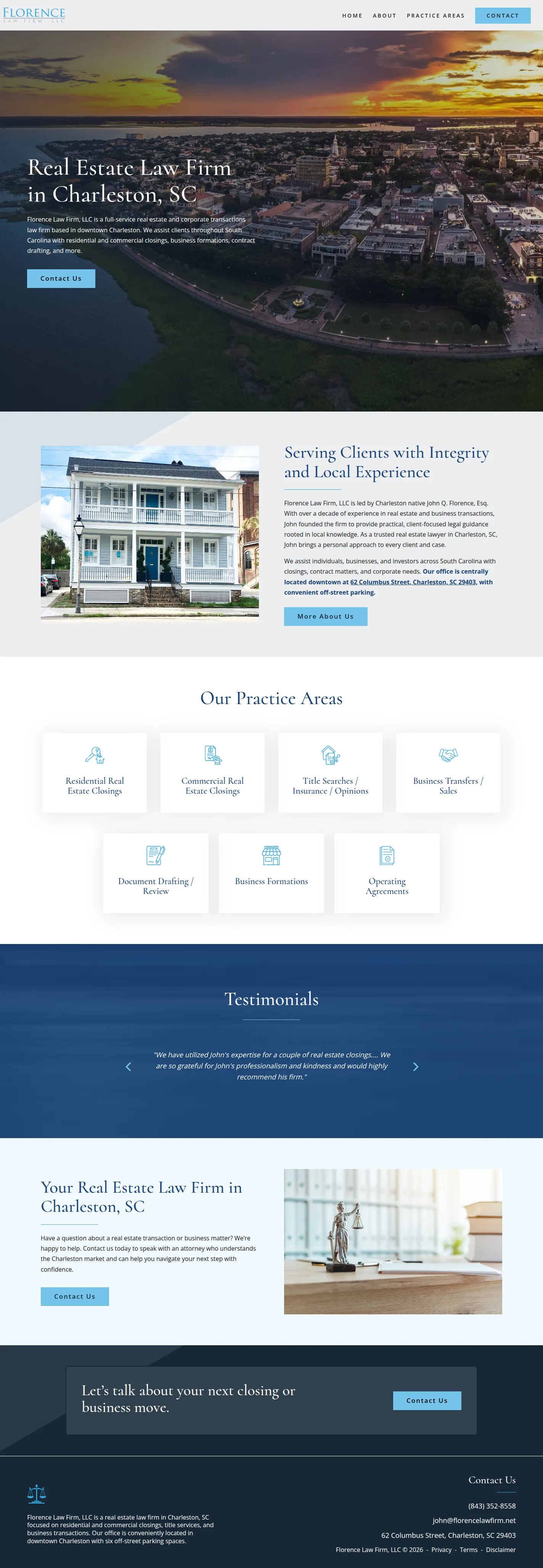Florence Law Firm website design, full page