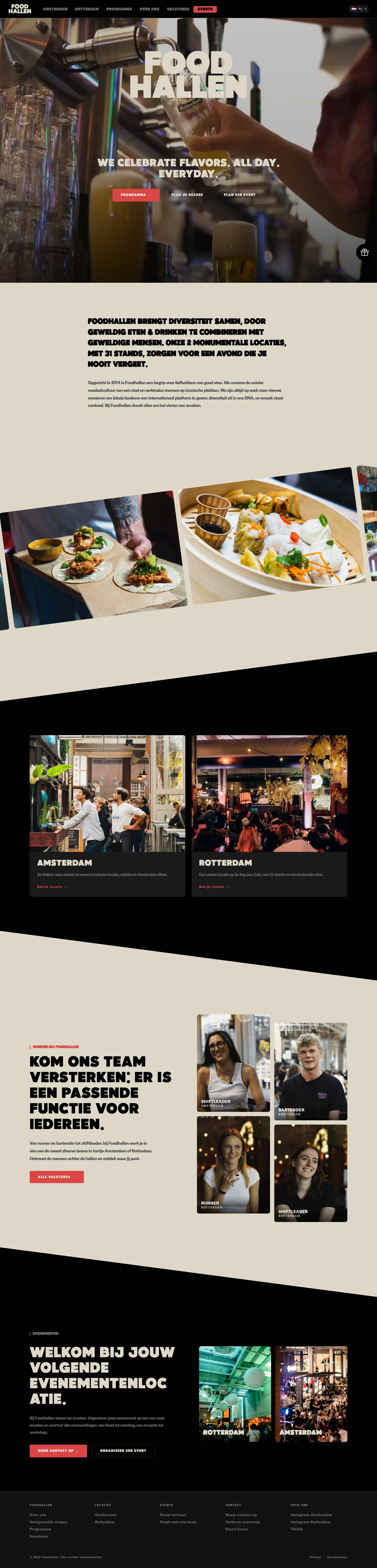 Foodhallen website design, full page