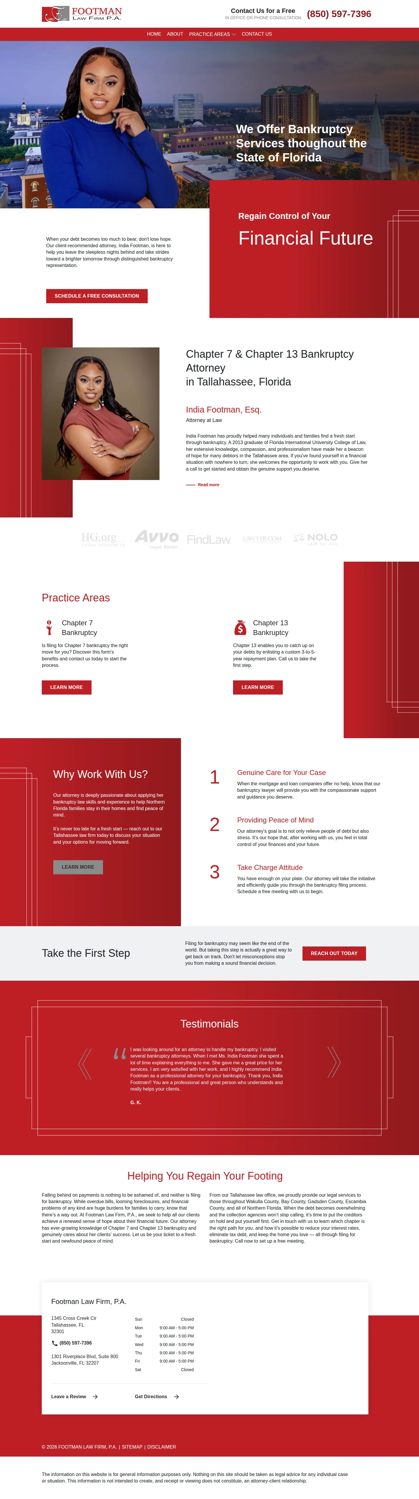 Footman Law Firm website design, full page