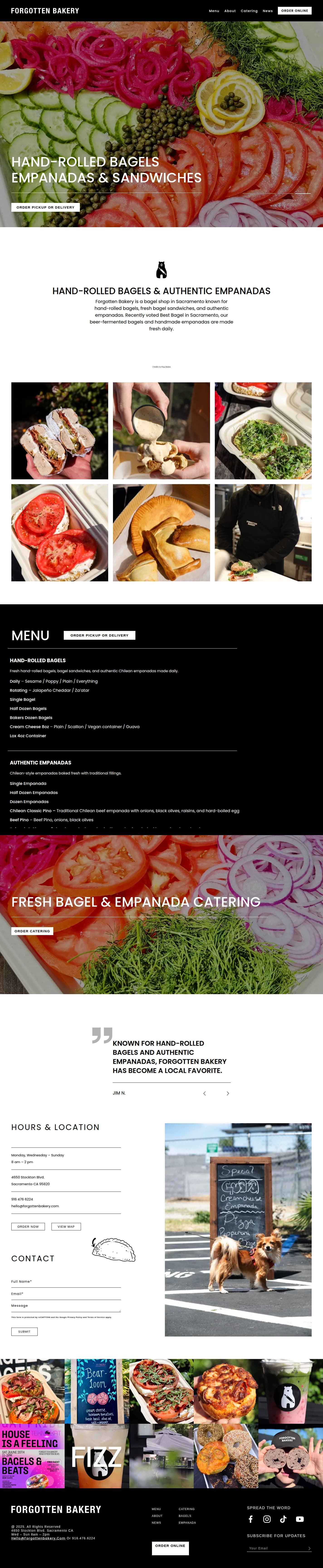 Forgotten Bakery website design, full page