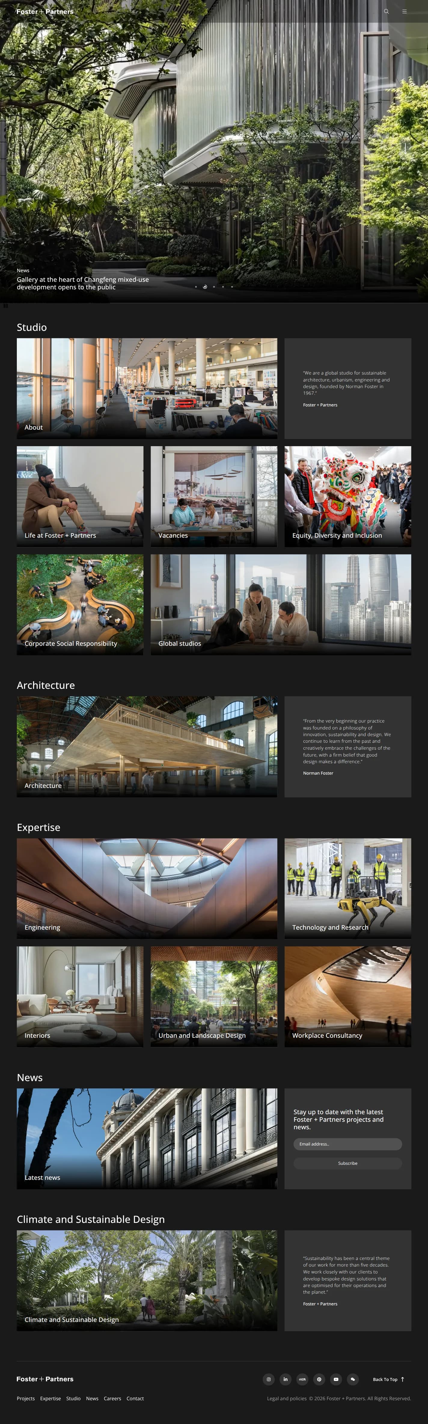 Foster + Partners website design, full page