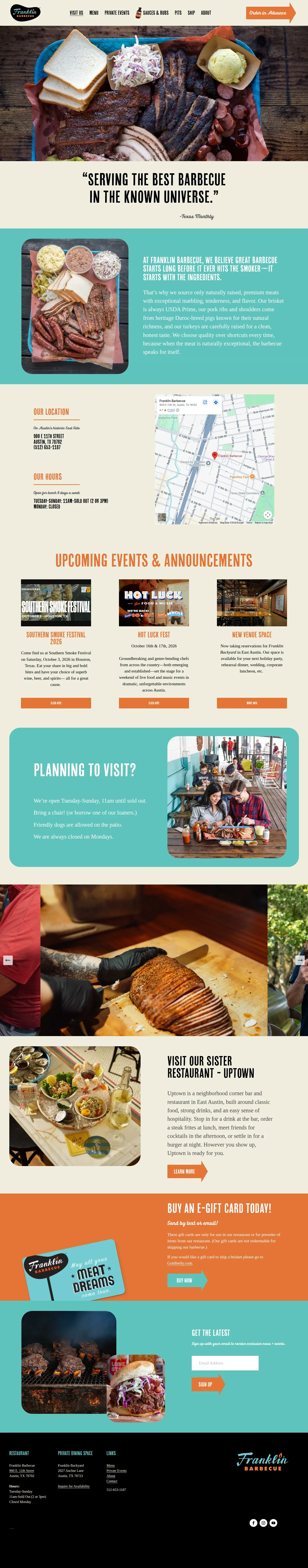 Franklin Barbecue website design, full page
