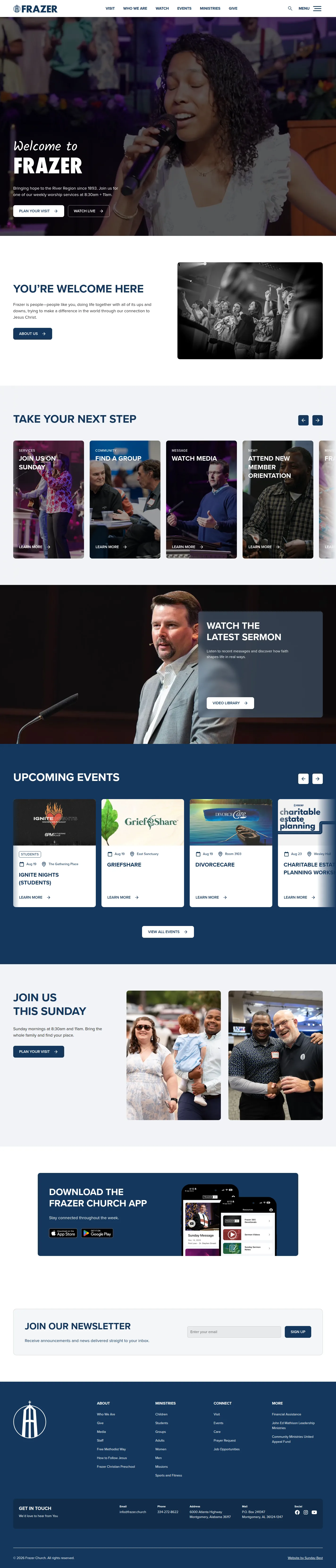 Frazer Church website design, full page