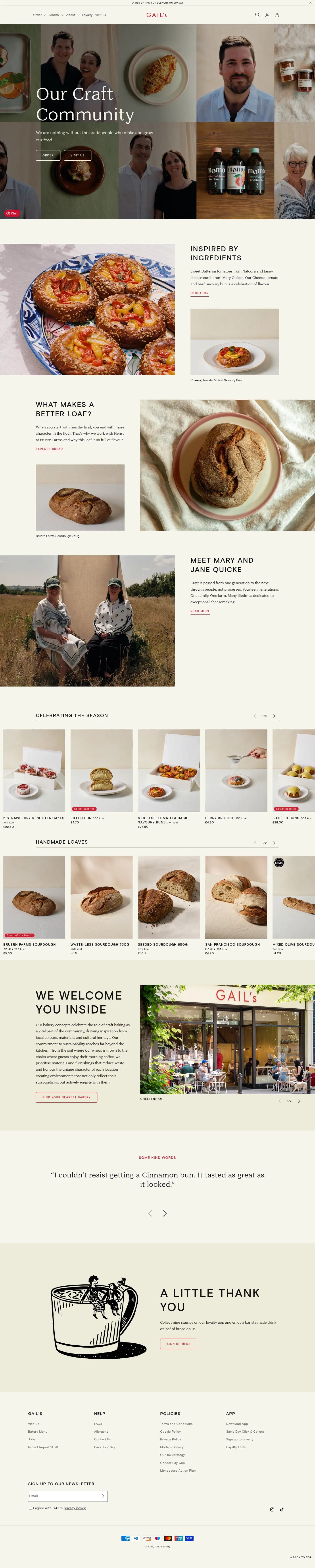 GAIL's Bakery website design, full page