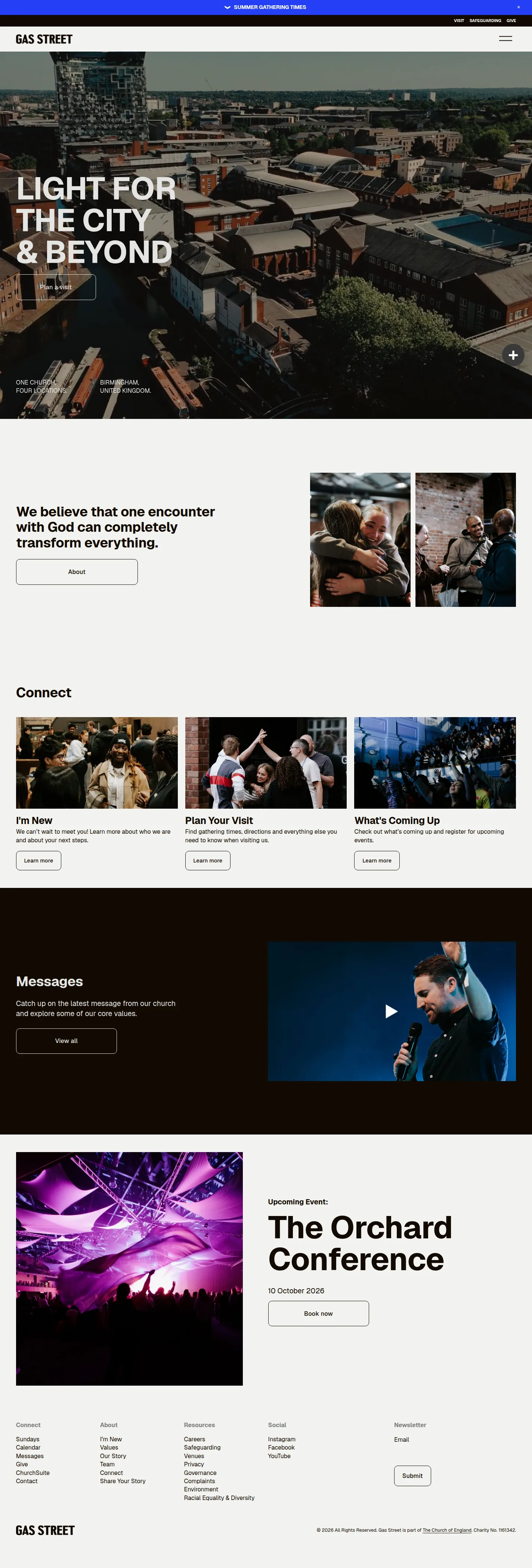 Gas Street Church website design, full page
