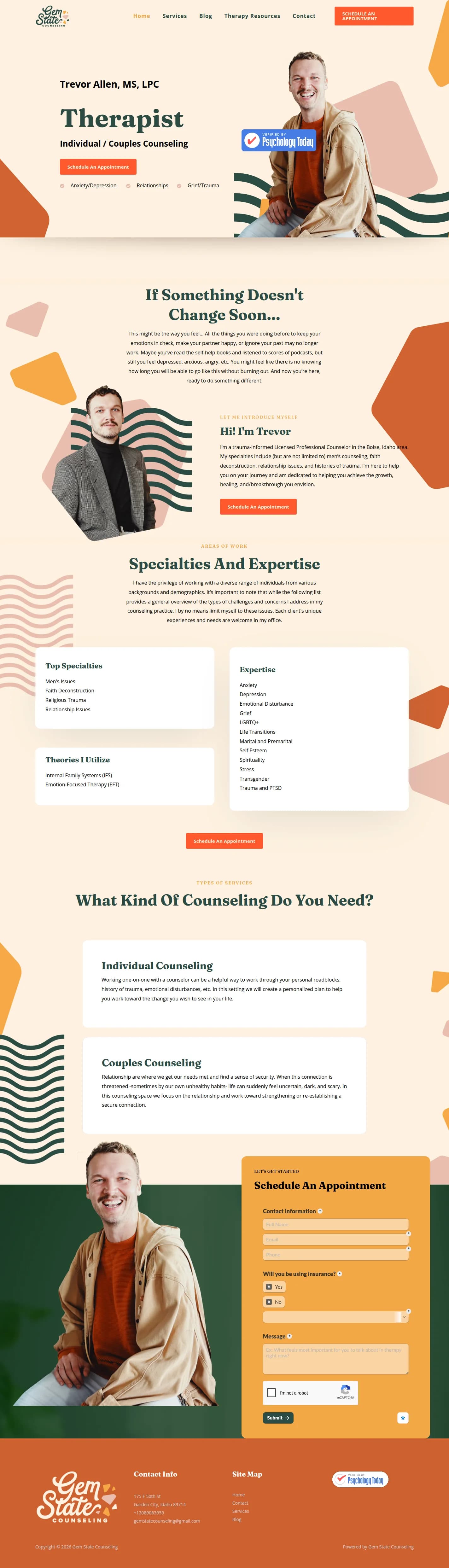 Gem State Counseling website design, full page