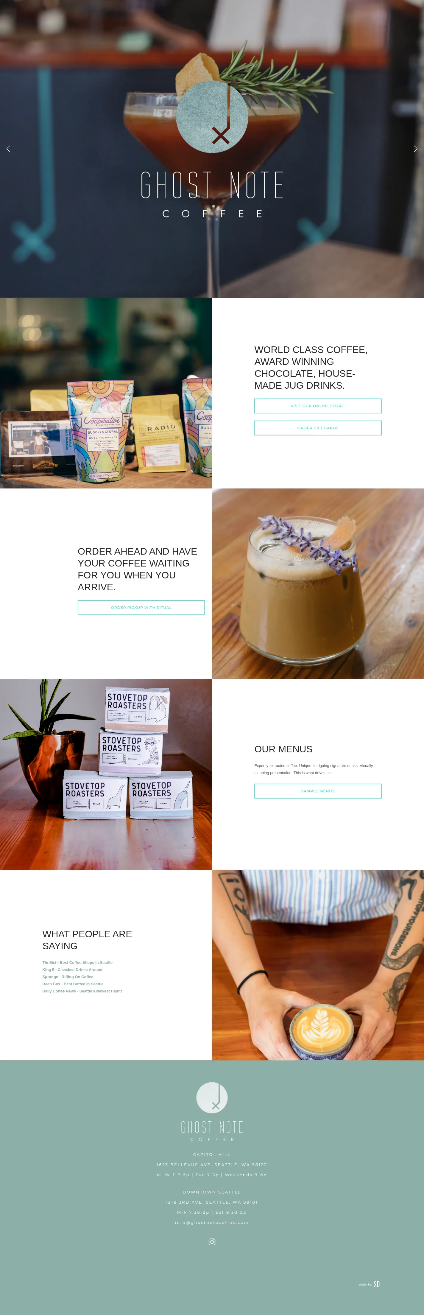 Ghost Note Coffee website design, full page