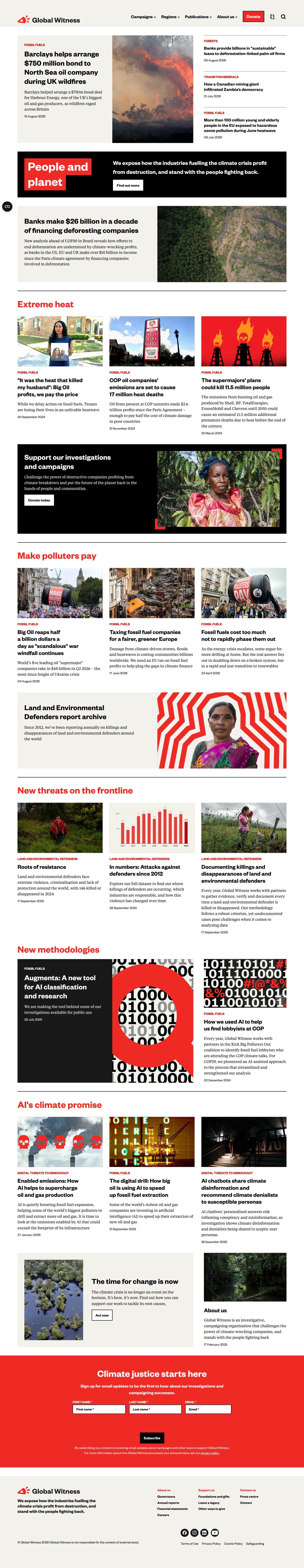 Global Witness website design, full page